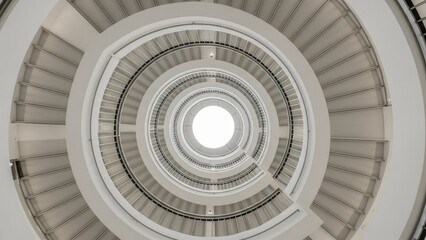 Fototapeta premium Low angle view of circular modern staircase in building