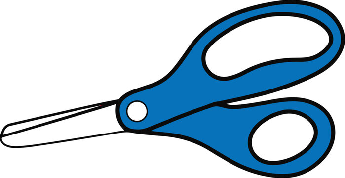 Blue plastic handled cutting scissors tool.