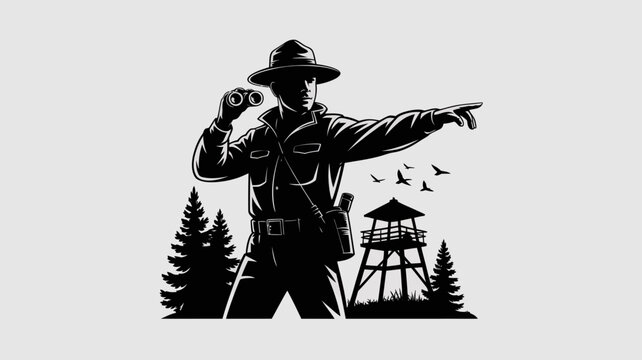 Park ranger silhouette, wilderness guide illustration, outdoor adventure icon, black vector graphic