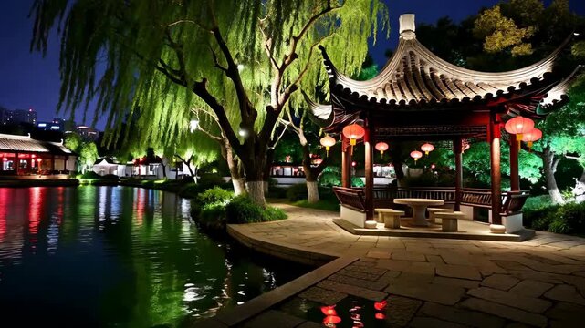 Night view of Chinese pavilions and towers, night view of ancient pavilions