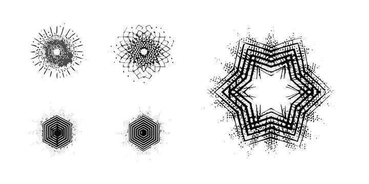 halftone starburst patterns on white background pattern