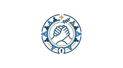 Teamwork and Unity Emblem with Handshake, Olive Branch, and Community Circle © takon mboke