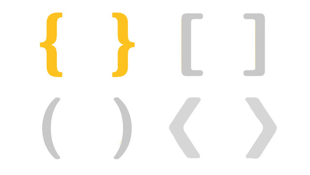 Set of metallic bracket symbols in gold and silver style