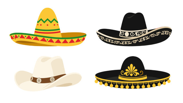 Set of four decorative sombrero and cowboy hat illustrations