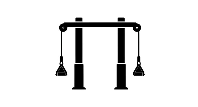 Minimal black silhouette icon, simple flat vector, bold black shape, no, no shading cable crossover gym machine icon on a, flat icon style