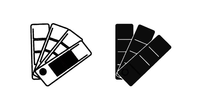 Minimal black silhouette icon, simple flat vector, bold black shape, no, no shading color palette guide icon set, paint swatches, color samples on a, flat icon style
