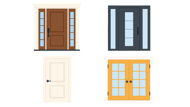 Set of modern exterior and interior door vector illustrations
