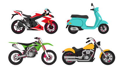 Set of motorcycle and scooter vector vehicles isolated © Artstock