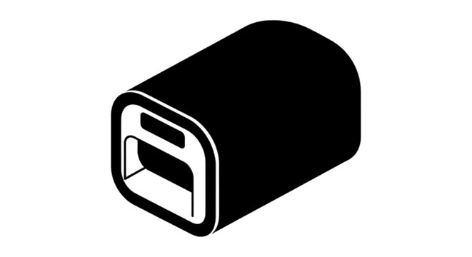 Minimal black silhouette icon, simple flat vector, bold black shape, no, no shading isometric icon of a usb port or charging connector on a, flat icon style