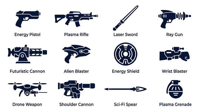  energy pistol silhouette  plasma rifle silhouette  laser sword silhouette  ray gun silhouette  futuristic cannon silhouette  alien blaster silhouette  energy shield silhouette  wrist blaster 