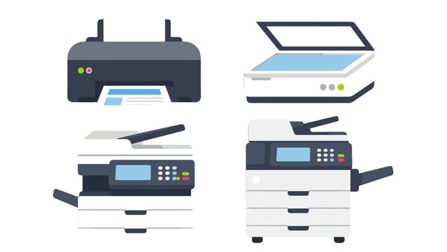 Set of printer scanner and copier office device vector icons