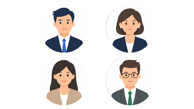 Set of four office worker avatar portraits in round frames
