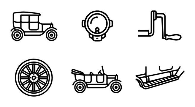 Vintage Automobile Icons, Classic Car Parts, Retro Vehicle Elements, Oldtimer Graphics