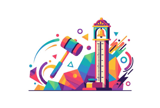 Carnival Strength Meter Attraction Icon with Large Hammer and Vibrant Gradient Design Vector