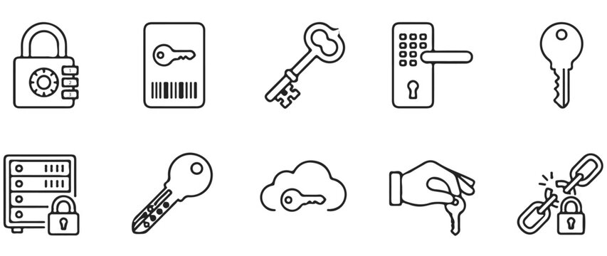 Key Icon Set, Key and Lock Line Icons, Access, Password and Login Vector Linear Icon Set