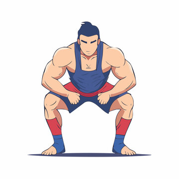 Cartoon Wrestler in Squatting Pose