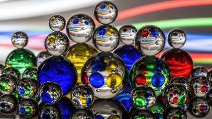 Fototapeta premium Group of colorful glass marbles with light reflections.