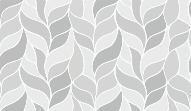 A seamless pattern of overlapping sage green and white leaves on a soft gray background