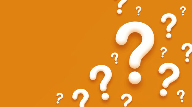 Questions symbols float on orange background with white questions