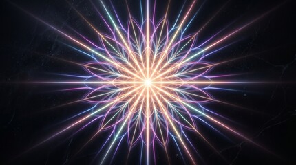 Fototapeta premium Abstract glowing neon mandala pattern with radial light rays