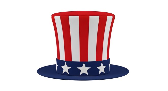 Patriotic uncle sam top hat with stars and stripes isolated on white background.