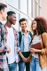Obraz premium Diverse Students Coming Together Through Education