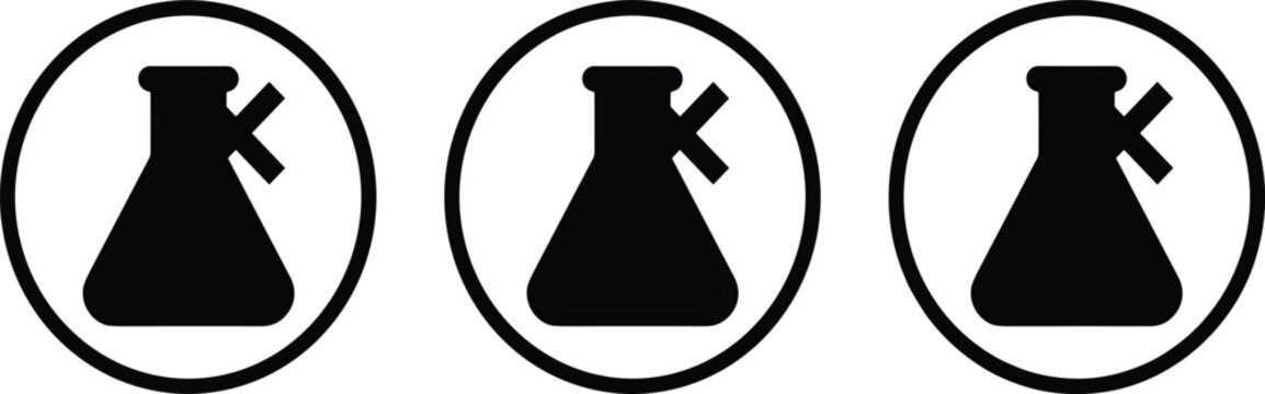 Chemical Free and No Preservatives Icon Set with Erlenmeyer Flask Symbols inside Circles for Healthy Product Packaging, Web, and Apps