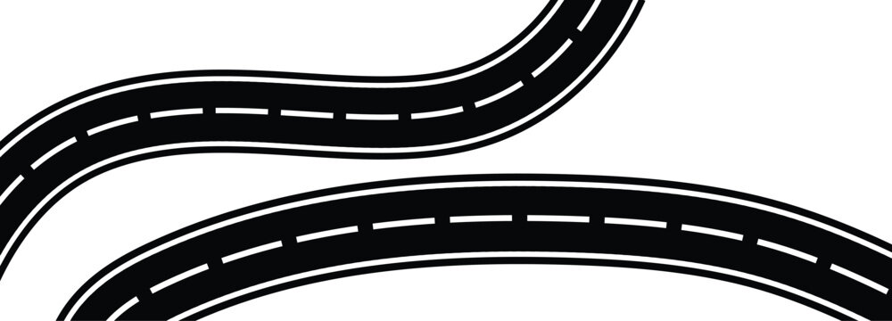 Winding road. Journey traffic curved highway. Road to horizon in perspective. Winding asphalt empty line isolated vector concept