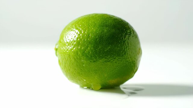 Close-up material of green lemon, close-up of lime dripping moment