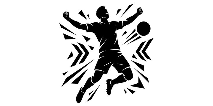 Illustration of a Soccer Player Celebrating a Goal with Arms Raised High