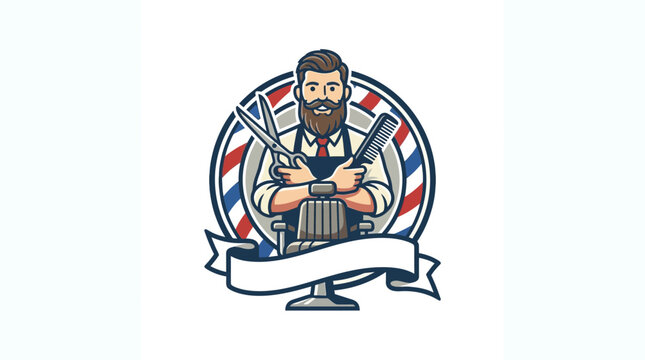 Vintage Barber, Scissors, Comb, Barber Chair, Emblem, Retro Style