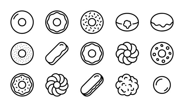 Donut Icons Set, Sweet Pastry Vector Graphics, Bakery Food Symbols, Delicious Dessert Collection