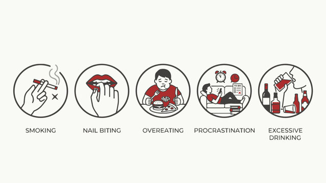 Bad Habits Icons Set Illustration