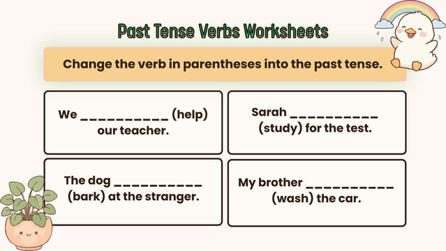 Interactive Past Tense Verbs Worksheet for English Grammar Practice and Language Skill Development