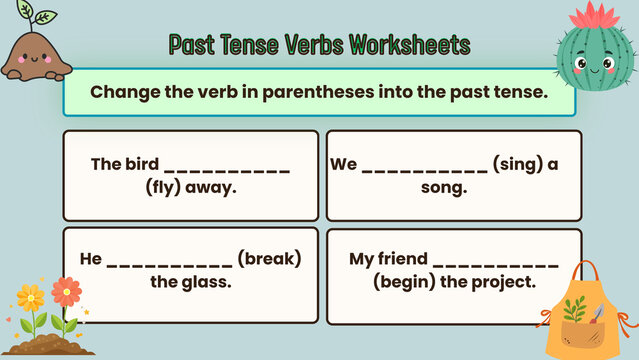 Educational worksheet for practicing past tense verbs, designed to enhance English grammar skills through engaging language learning activities for students