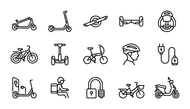 Electric Scooter, Bike, Segway, Hoverboard Icons: Urban Mobility Vector Set