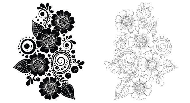 Floral Ornament Pattern Black And White Line Art Design