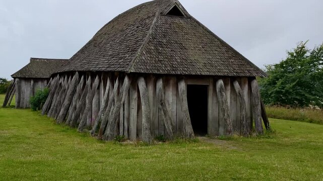 Viking Age Longhouse Facade at Fyrkat Ring Fortress, North Jutland