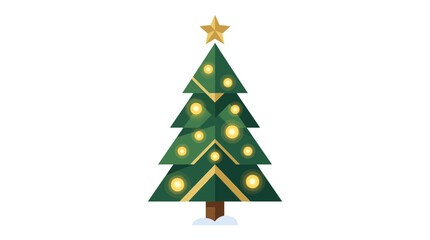 Fototapeta premium Modern Christmas Tree with Golden Star and Lights, Vector Illustration