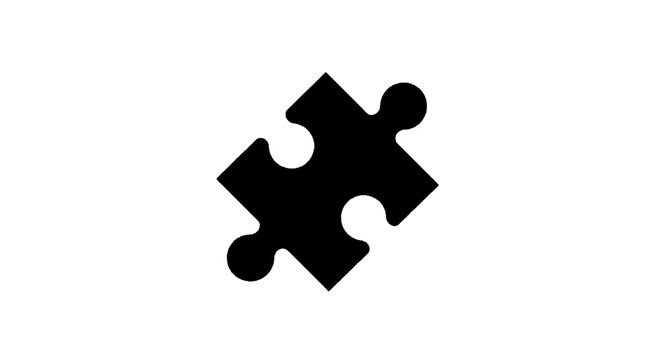 Minimal black silhouette icon, simple flat vector, bold black shape, no, no shading black puzzle piece icon on a, flat icon style