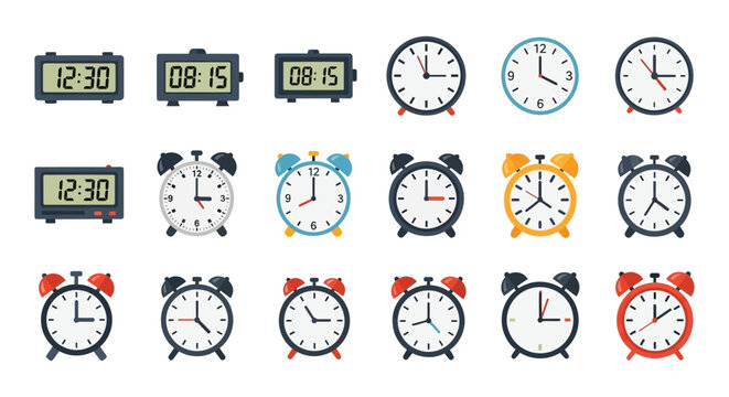 Collection Of Clocks And Alarm Clocks Flat Vector Illustration