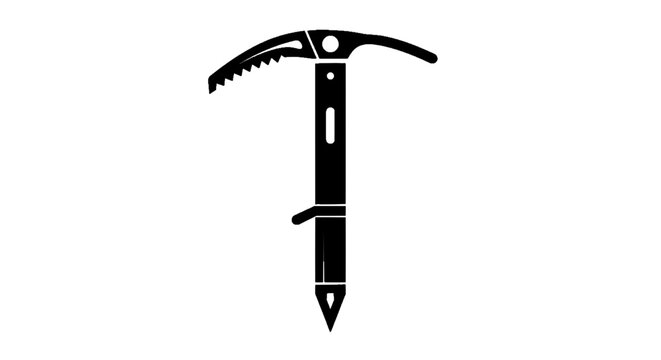 Minimal black silhouette icon, simple flat vector, bold black shape, no, no shading ice axe icon on a, flat icon style