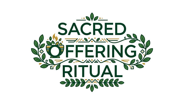 Sacred Offering Ritual Logo with Laurel Wreath and Abstract Patterns