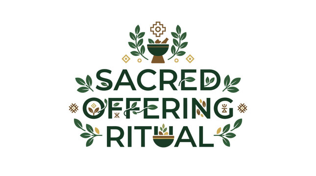 Sacred Offering Ritual Symbols, Mortar Pestle, Plants, And Andean Cross