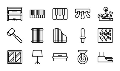 Piano Icons Set, Musical Instrument Vector Graphics, Keyboard Symbols, Music Accessories Collection © Sumaiya
