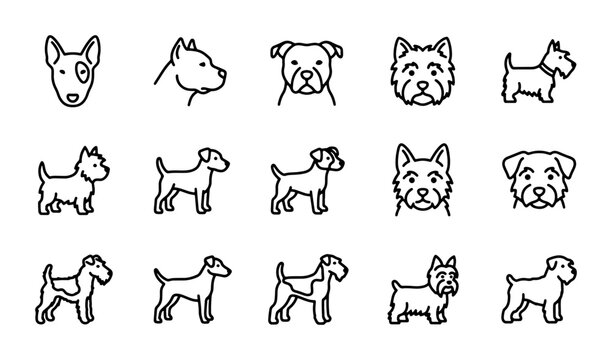 Dog Breed Icons Set, Canine Companions Vector Collection, Pet Animal Graphics