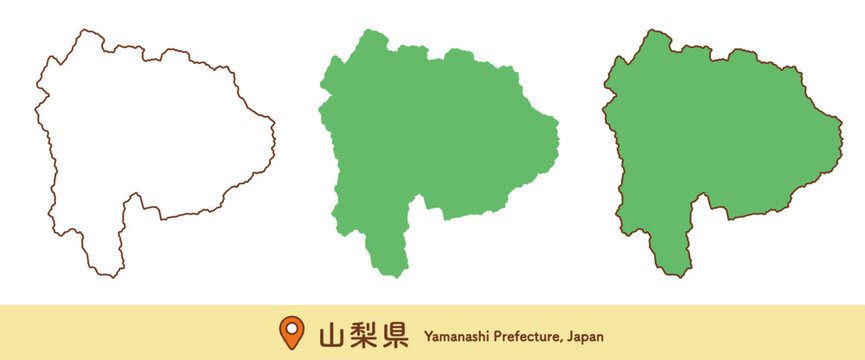山梨県の地図イラストセット｜シンプルで使いやすい・ベクター素材