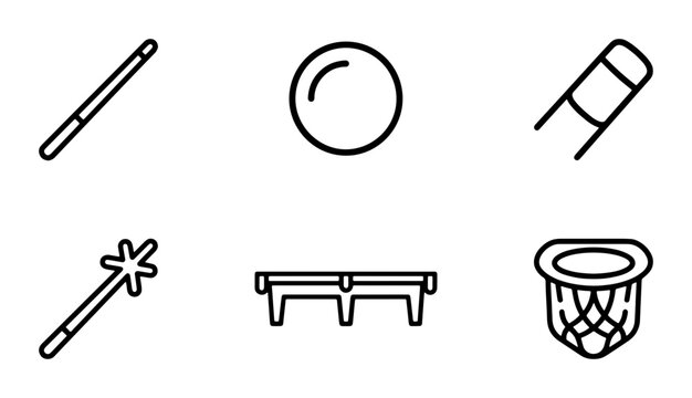 Billiard Icons Set: Pool Cues, Balls, Table, Net, Vector Graphics for Game Design
