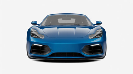 Obraz premium Front view of a sleek blue sports car with modern LED headlights and a clean white background