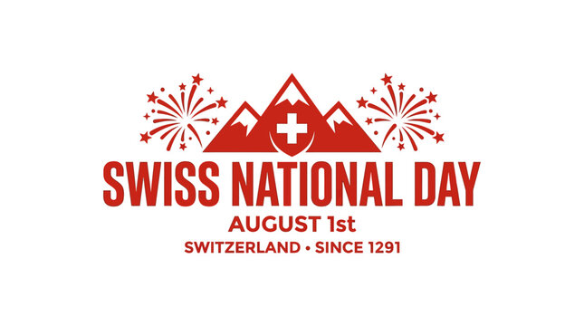 Swiss National Day August 1st Celebration with Mountains and Fireworks